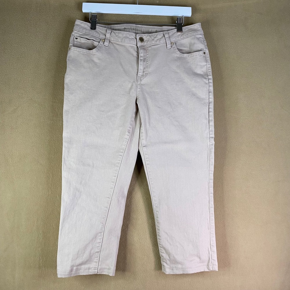 Jennifer Lopez Capri Pants Womens Sz 12 Beige Cropped Stretch Cotton Comfort EUC